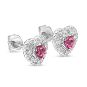 Haus of Brilliance Pink Sapphire & Diamond Heart-Shaped Stud Earrings